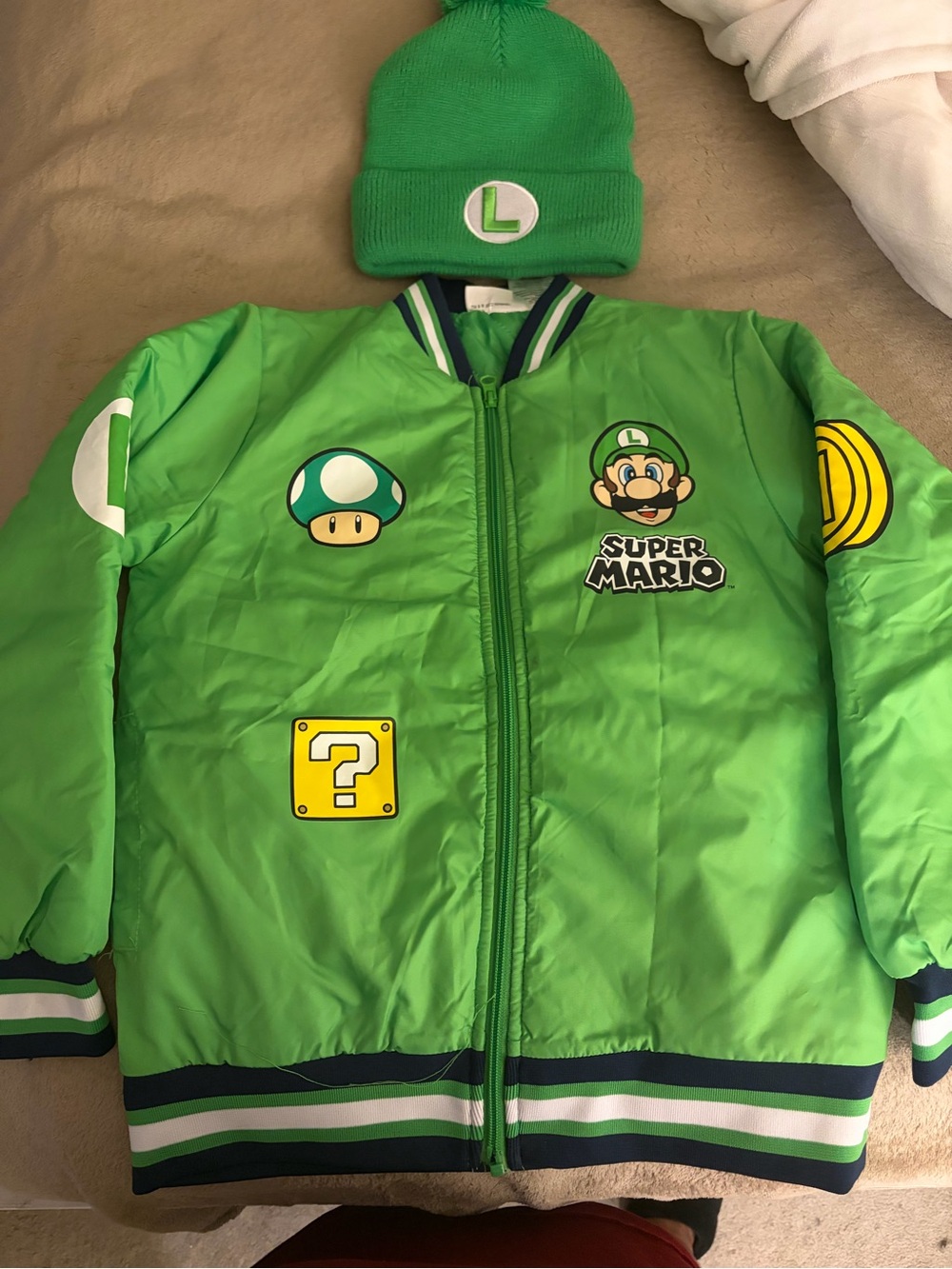 Nintendo Green Luigi Bomber Jacket and Beanie Set